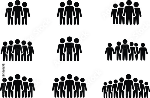 Group of people standing together in different sizes