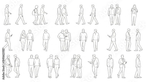 Collection of various business people standing in different poses and gestures