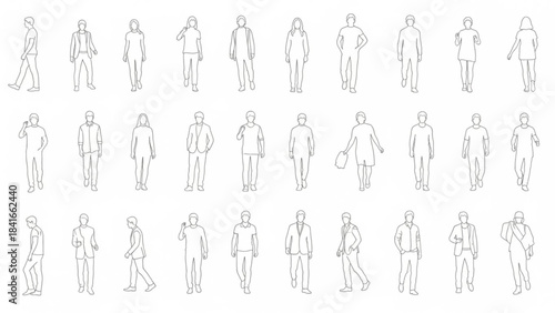 Thin Outline People – Architectural Drawing Vector Set of Human Figures