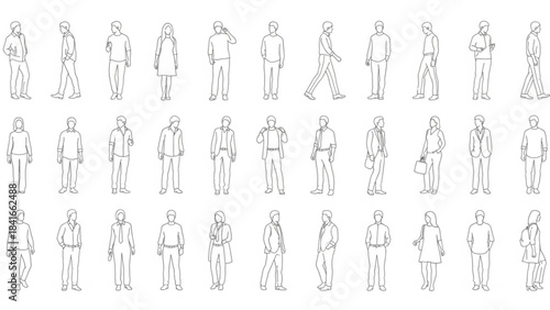Collection of various people standing in different poses and outfits