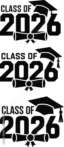 Class of 2026 graduation cap and diploma design set