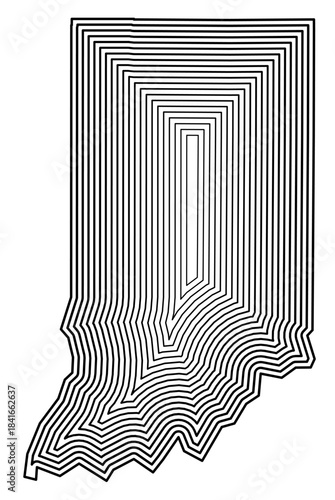 Symbol Map of the State Indiana (United States of America) showing the state border buffered inside with black tapering lines