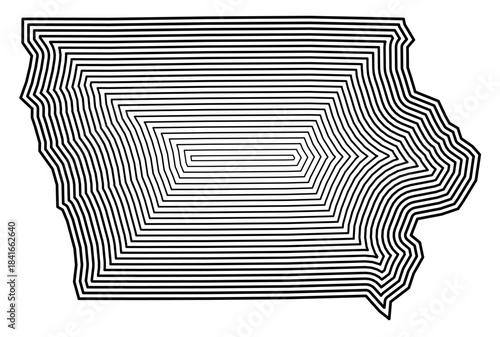 Symbol Map of the State Iowa (United States of America) showing the state border buffered inside with black tapering lines