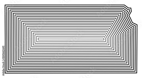 Symbol Map of the State Kansas (United States of America) showing the state border buffered inside with black tapering lines