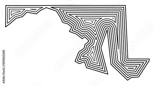 Symbol Map of the State Maryland (United States of America) showing the state border buffered inside with black tapering lines