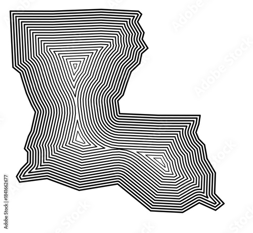 Symbol Map of the State Louisiana (United States of America) showing the state border buffered inside with black tapering lines
