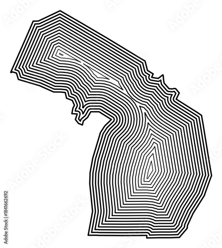 Symbol Map of the State Michigan (United States of America) showing the state border buffered inside with black tapering lines