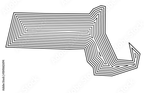 Symbol Map of the State Massachusetts (United States of America) showing the state border buffered inside with black tapering lines