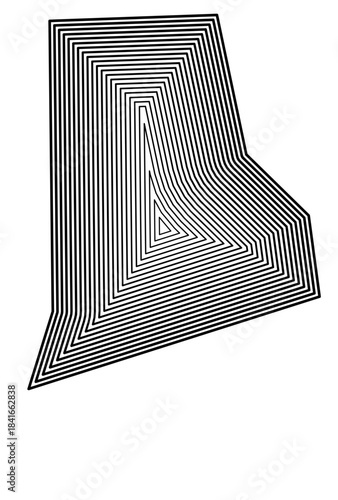 Symbol Map of the State Rhode Island (United States of America) showing the state border buffered inside with black tapering lines