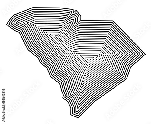 Symbol Map of the State South Carolina (United States of America) showing the state border buffered inside with black tapering lines