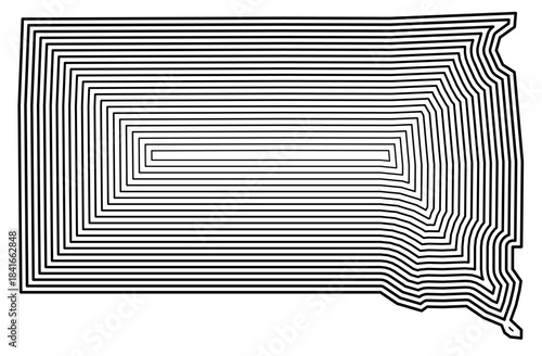 Symbol Map of the State South Dakota (United States of America) showing the state border buffered inside with black tapering lines