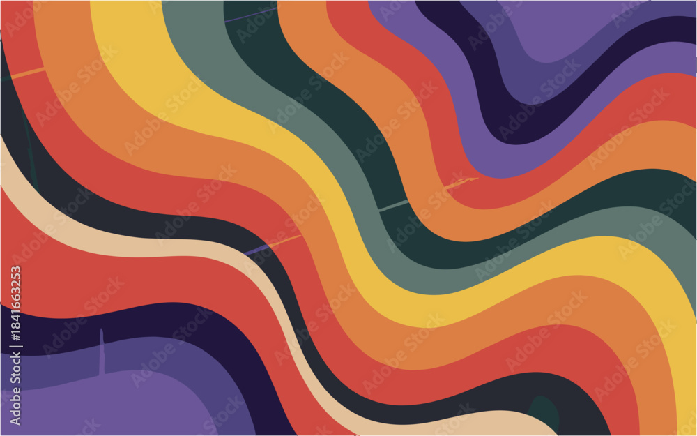 Obraz premium Colorful stripes design forming abstract wave pattern on beige background vector