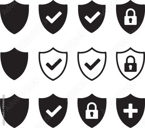 Security icons set with shields and locks symbols