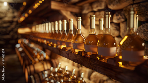 Wallpaper Mural carboys. Rows of glass carboys in a wine cellar with warm ambient lighting. bar promotions, beverage menus, designed for product packaging and bar promotions. Torontodigital.ca