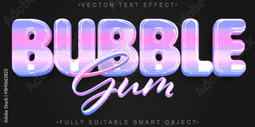 Bubble Gum Sweet Candy Bubble Gum Gummy  Vector Fully Editable Smart Object Text Effect