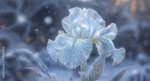 stunning icy blue flower in a surreal winter landscape with intricate details and soft lighting, perfect for nature lovers and digital art - AI Generated Digital Art