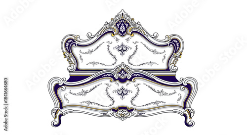 Elaborate royal bed illustration with refined details and decorative pattern elements showcasing