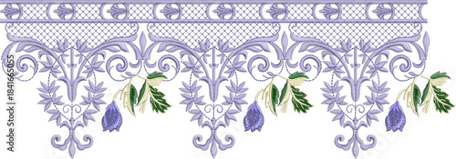 New art work Neck line shirt motif bunch lace border Embroidery Design Pattern Patch floral ornament textile ethnic flowers and leafs plants colur full design seleves and patti Embroidery design