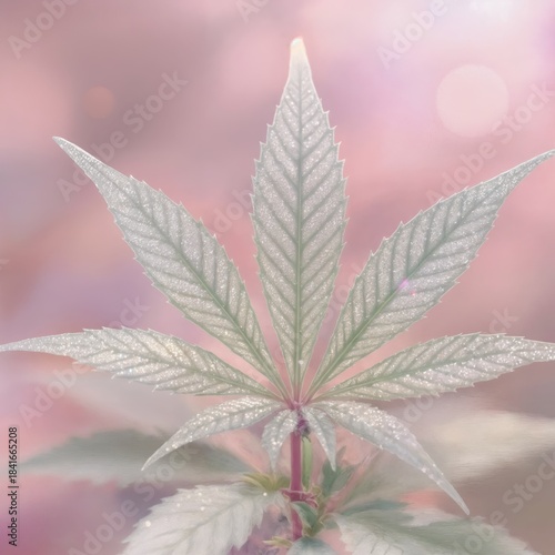 delicate cannabis leaf with shimmering details and soft pastel background for artistic expression and nature appreciation - AI Generated Digital Art