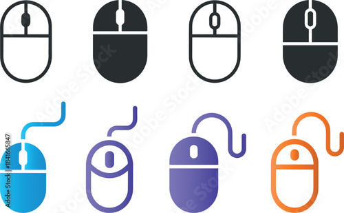 modern computer mouse icon set showcasing different styles and color variations mouse, computer, icon, set, collection