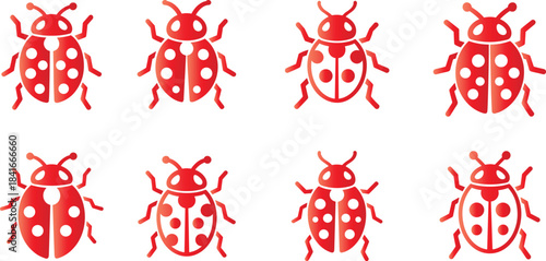 collection of stylized red ladybug icons featuring various spot patterns on a white background