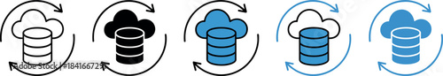 Cloud data synchronization and update icon variations for database backup and data transfer