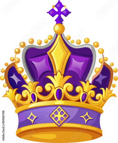 Royal Crown with Gold Ornaments and Purple Luxury Elements