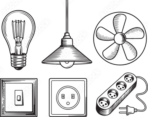 Electrical components vintage line art set
