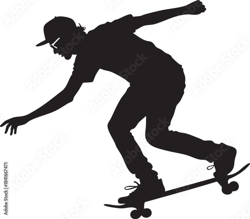 Skateboarder Silhouette in Action: Capturing a dynamic moment of a skateboarder mid-trick, highlighting the balance and agility involved in the sport.