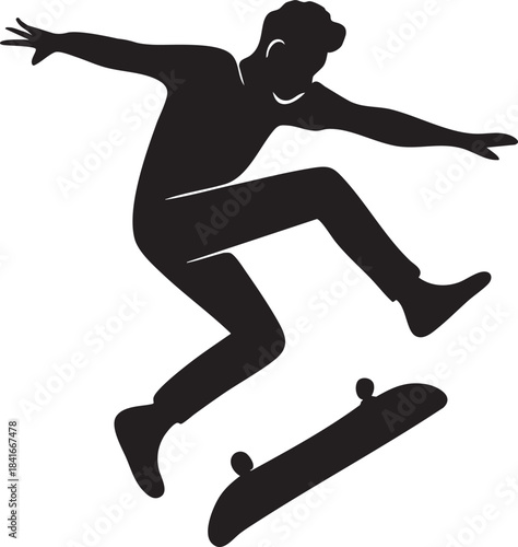 Skateboarder Silhouette in Action: Capturing a dynamic moment of a skateboarder mid-trick, highlighting the balance and agility involved in the sport.