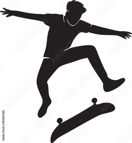 Skateboarder Silhouette in Action: Capturing a dynamic moment of a skateboarder mid-trick, highlighting the balance and agility involved in the sport.