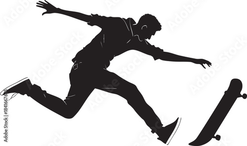 Skateboarder Silhouette in Action: Capturing a dynamic moment of a skateboarder mid-trick, highlighting the balance and agility involved in the sport.