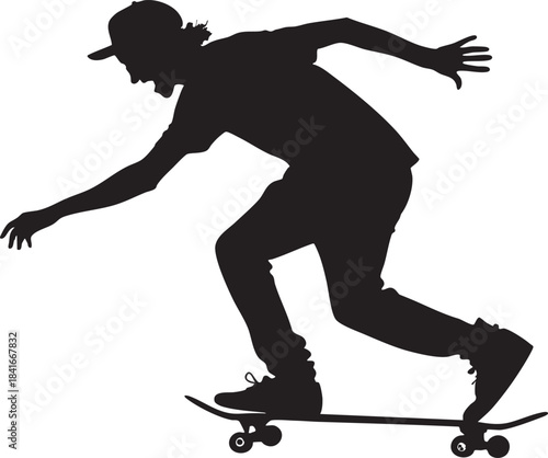 Skateboarder Silhouette in Action: Capturing a dynamic moment of a skateboarder mid-trick, highlighting the balance and agility involved in the sport.