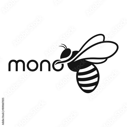 Black bee graphic with text mono on white background insect animal