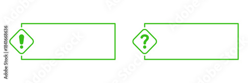 Green Exclamation And Question Mark Icon Set. Exclamation Line Box Attention. Communication And Information Signage. Isolated Vector Illustration