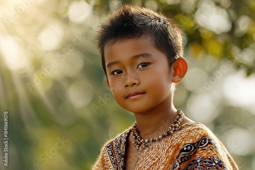 Young Boy Showing Cultural Heritage Through Traditional Hairstyle in Warm Outdoor Portrait