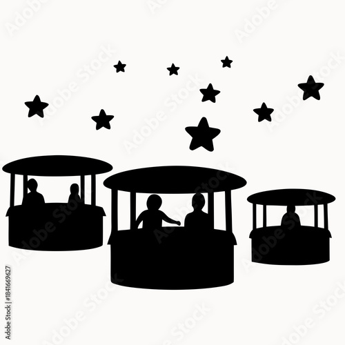 Vector illustration of ferris wheel train and bicycle icons