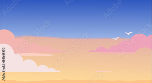 Serene Dawn Sky with Pastel Gradient and Silhouette Horizon