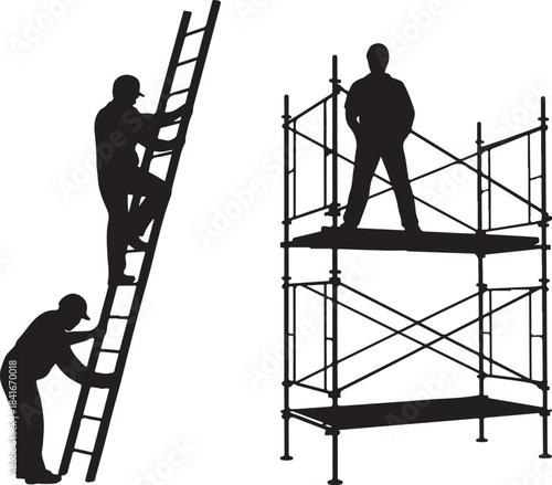 Construction workers climbing ladders