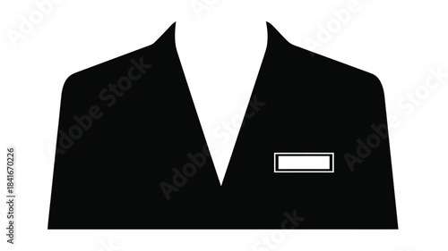 A simple black silhouette of a business suit jacket with a pocket is shown
