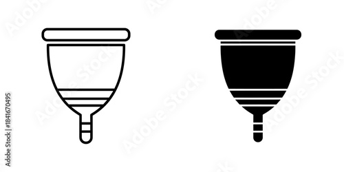 Menstrual cup icons set outline and solid silhouette for feminine hygiene and sustainable period care