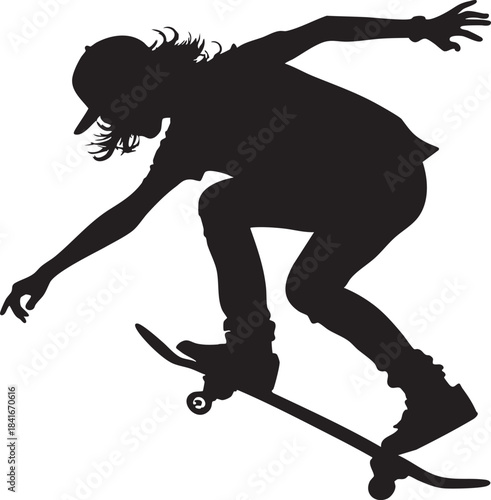 Skateboarder Silhouette in Action: Capturing a dynamic moment of a skateboarder mid-trick, highlighting the balance and agility involved in the sport.