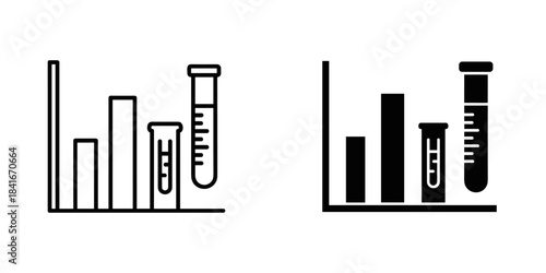 Science lab test tube bar chart icon set for data analysis and research results
