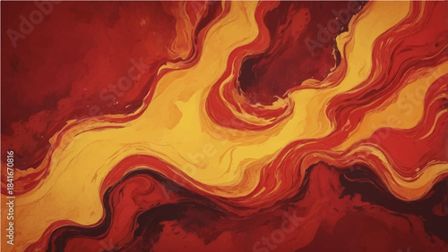 An abstract colorful vector illustration featuring a hot burning fire pattern with orange and yellow flames over a red grunge texture design to create a motion-filled heat backdrop wallpaper