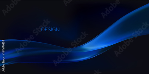 Abstract dynamic blue wave. Flowing transparent liquid on a dark background. Modern vector realistic design.