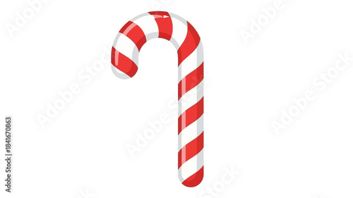 A vibrant red and white striped candy cane curves gracefully against a plain white background