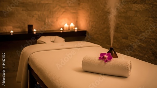 Relaxing Luxury Spa Bedroom with Candles and Bed
