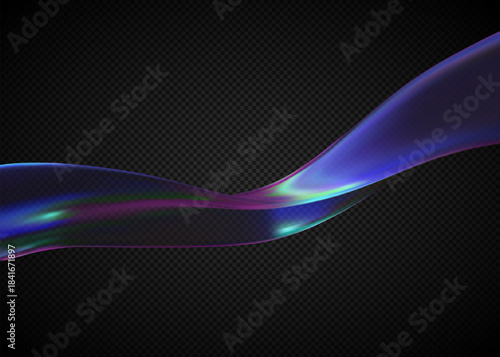 Abstract vector background, crystal glass, liquid 3D iridescent shape. Elegant wallpaper with transparent glass ribbon. Vector illustration