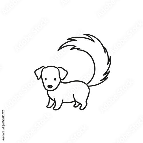 Cute Cartoon Dog Outline with Bushy Tail on transparent background - Minimalist Line Art Illustration