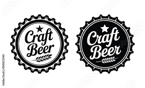 Vintage craft beer bottle cap logo, Circular logos resembling bottle caps, design elements for logo, label, emblem, sign, badge. Vector illustration
